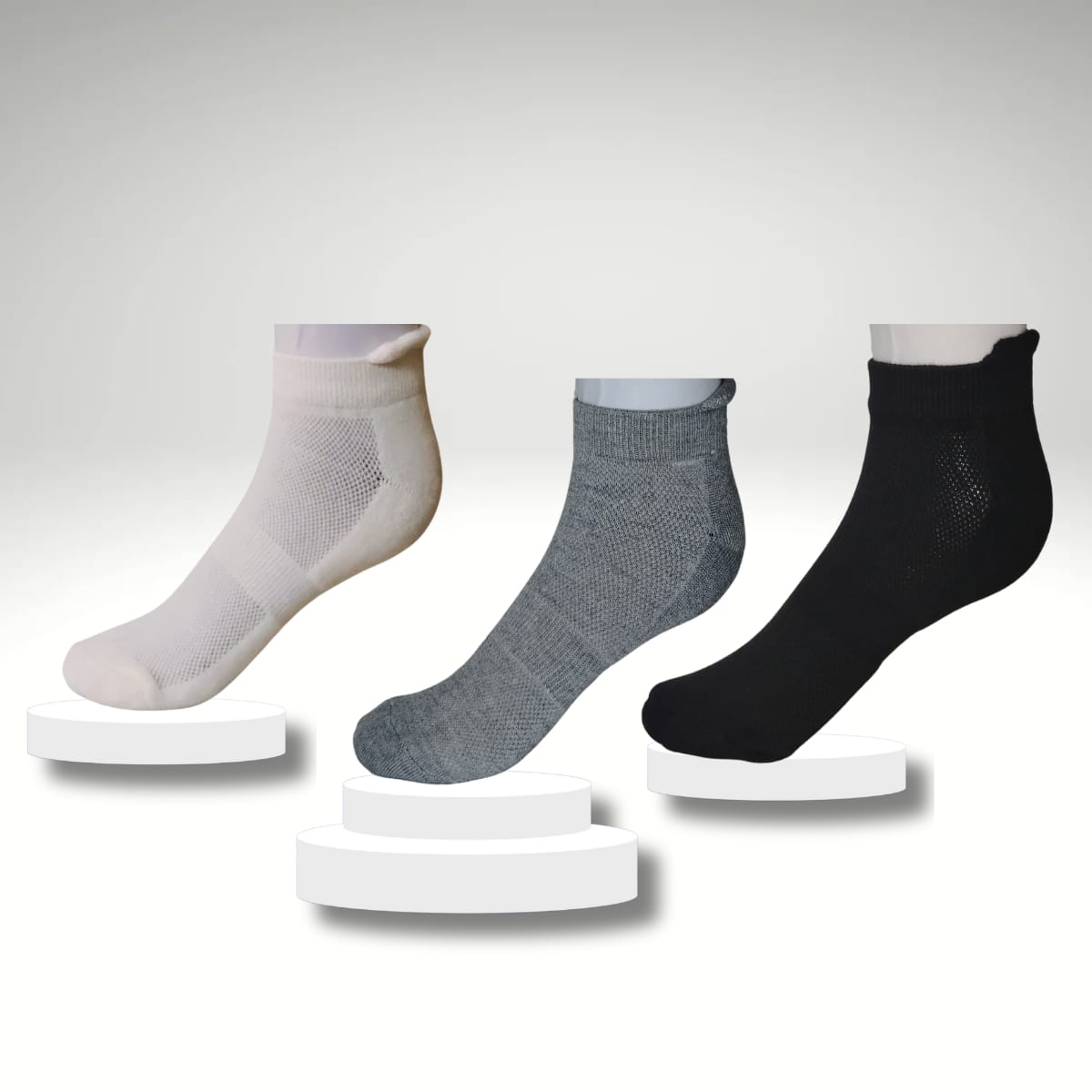 Bamboo Men Ankle Socks – 3 Pairs | Colour – Ivory, Grey, Black